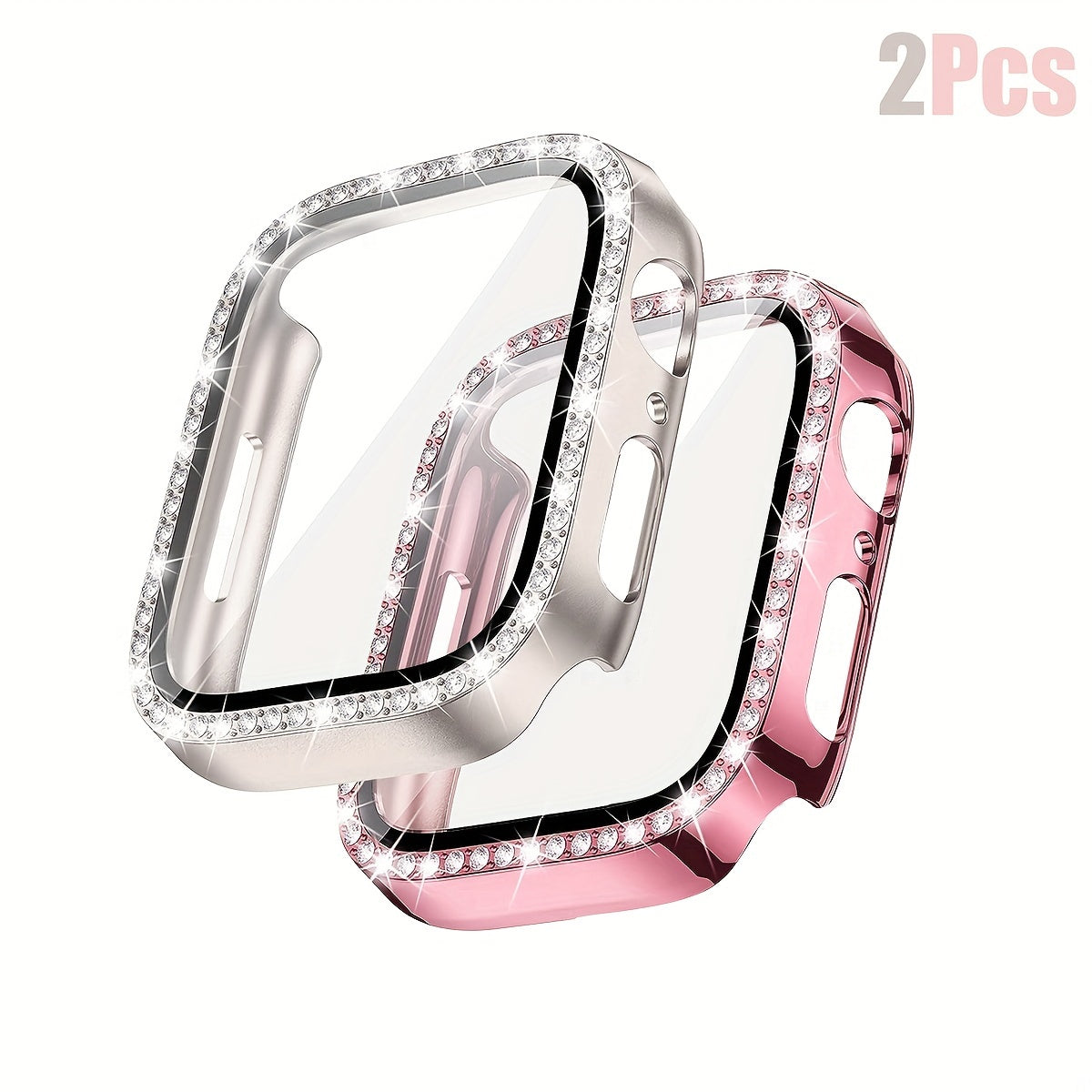 Women's Shiny Diamond PC Watch Shell with HD Hardened Glass Screen Protector for Apple Watch 40mm 44mm 45mm 49mm
