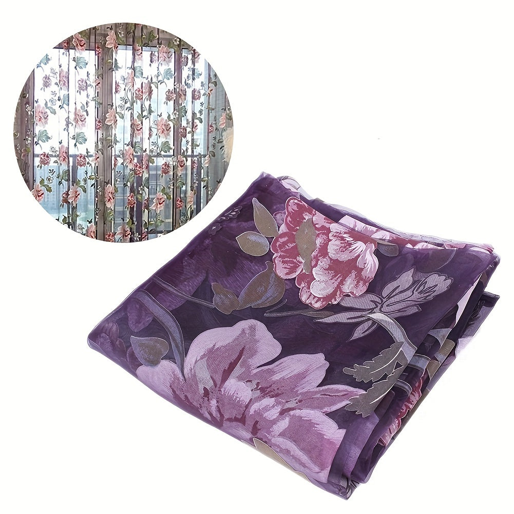 French Country Style Peony Floral Sheer Curtain 100cm x 200cm Rod Pocket Window Treatment for Bedroom and Living Room