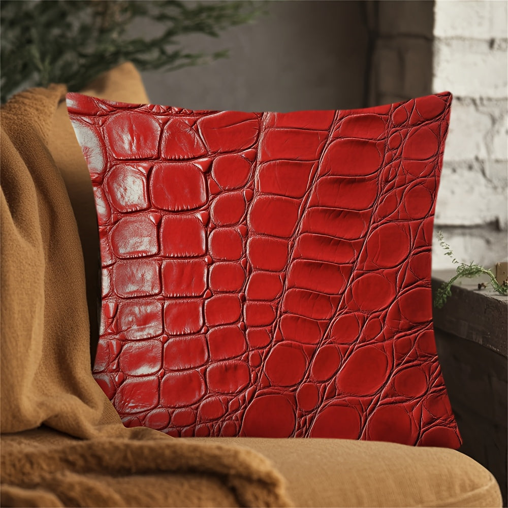 Square Pillow Cover with Crocodile Leather Print Polyester Double-Sided Washable Durable Woven Fabric