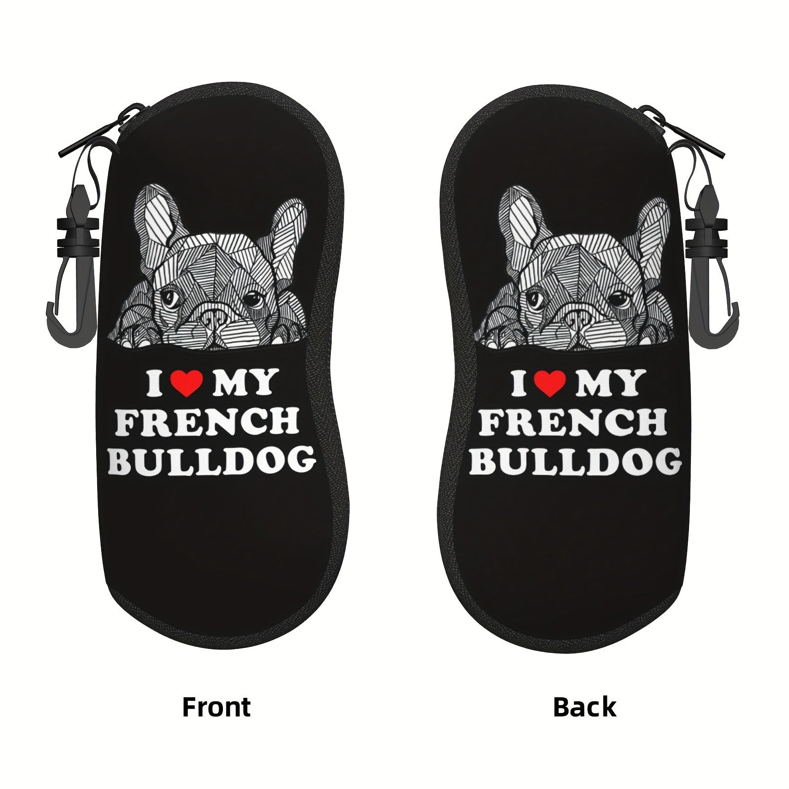 French Bulldog Pattern Glasses Case with Key Chain Neoprene Portable Eyewear Holder