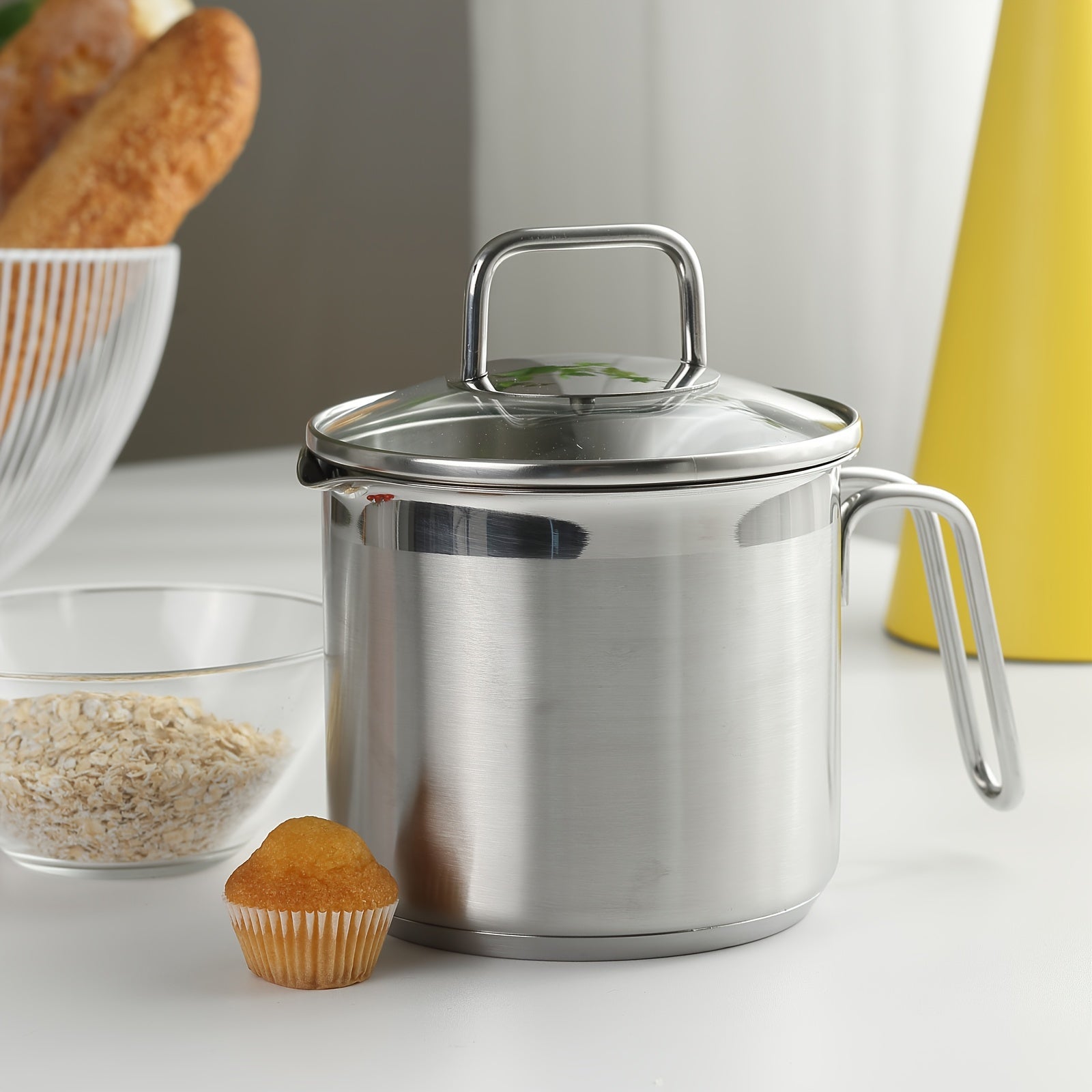 Stainless Steel 1.9L Saucepan with Glass Lid for Gas Electric and Induction Cooktops