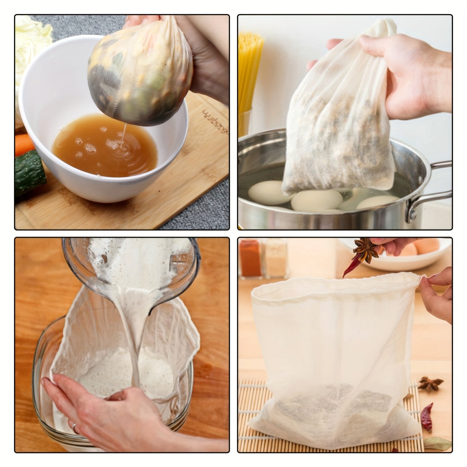 Set of 5 Reusable Nut Milk Bags with Drawstrings Fine Mesh Filters for Kitchen