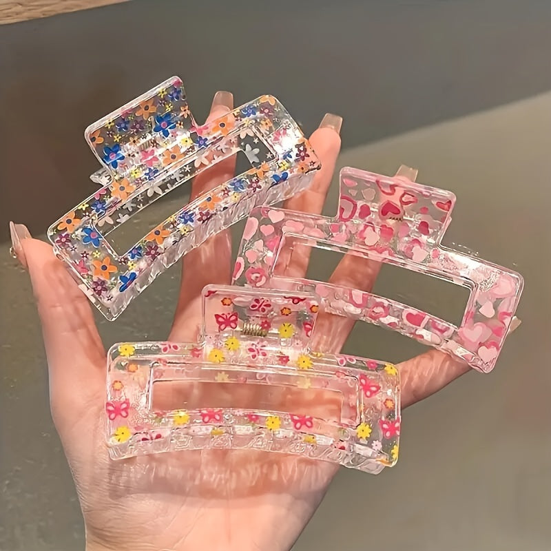 Set of 3 Cute Printed Hair Claw Clips Non-Slip Grip Strong Hold for Thin or Thick Hair