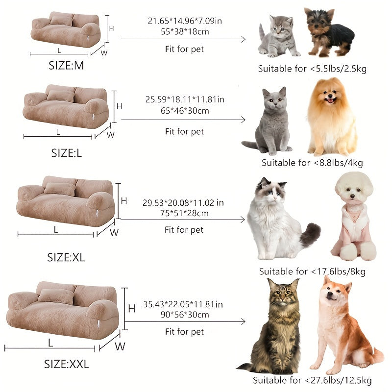 Grey Pet Bed for Cats and Dogs Non-Slip Washable Polyester Cozy Sofa