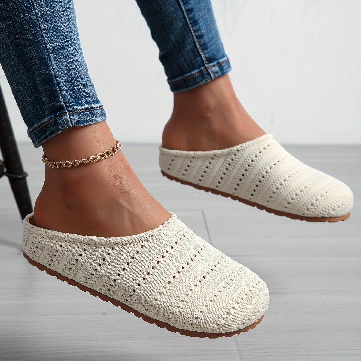Women's Knit Slip-On Mules Summer Breathable Bohemian Large Size Shoes