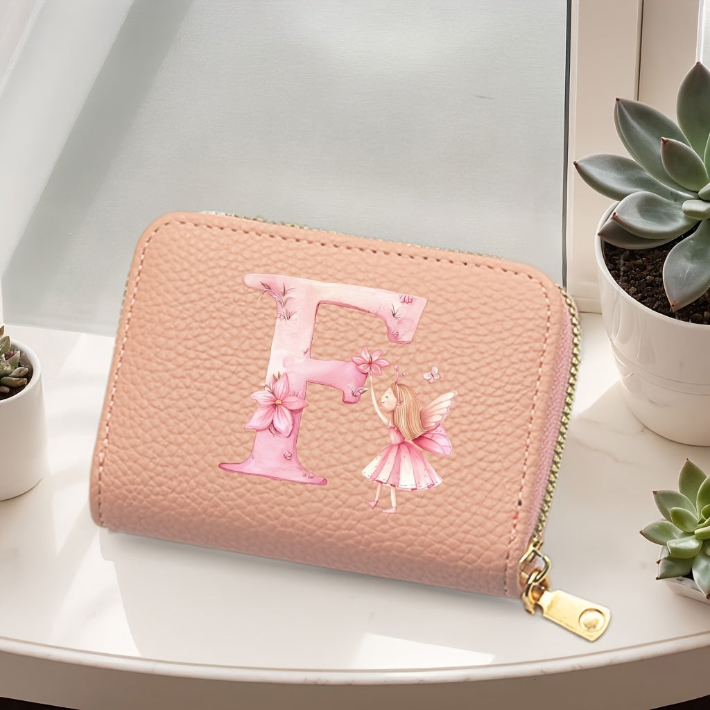 Tarjetero de mujer de cuero sintético, estilo acordeón delgado, con cierre de cremallera para monedas