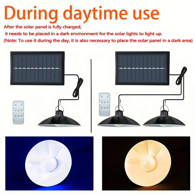 Solar Pendant Light Double-Head Chandelier Remote Control Indoor Outdoor Use