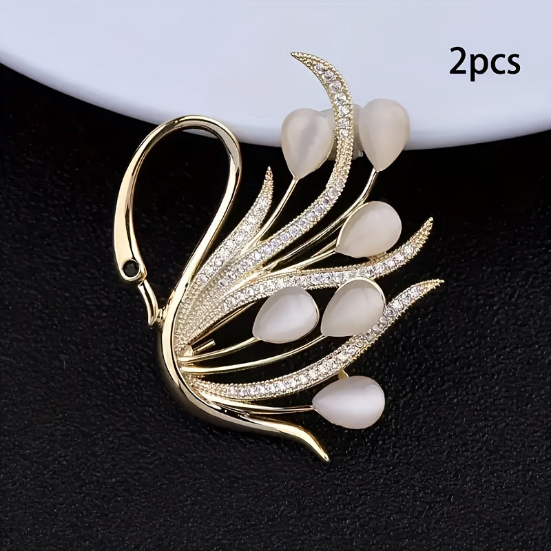Swan Brooch Pin Set Silver Alloy Stylish Jewelry for Dresses and Suits