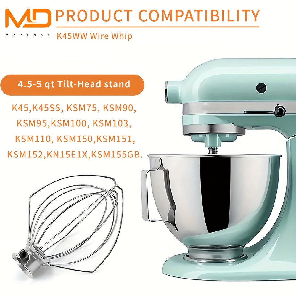 Stainless Steel Wire Whip Attachment for 4.5 Quart Stand Mixer Egg Cream Baking
