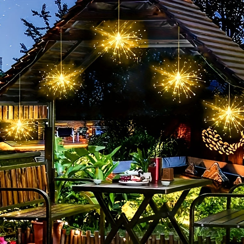 Set of Four Solar-Powered Hanging Fireworks Lights for Outdoors