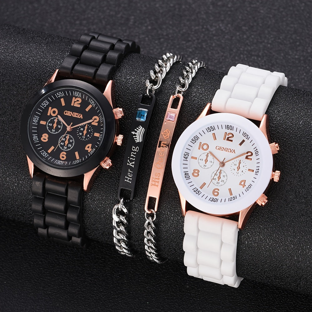 Set of 4 Women's Quartz Watches Silicone Bands Analog Durable Alloy Case