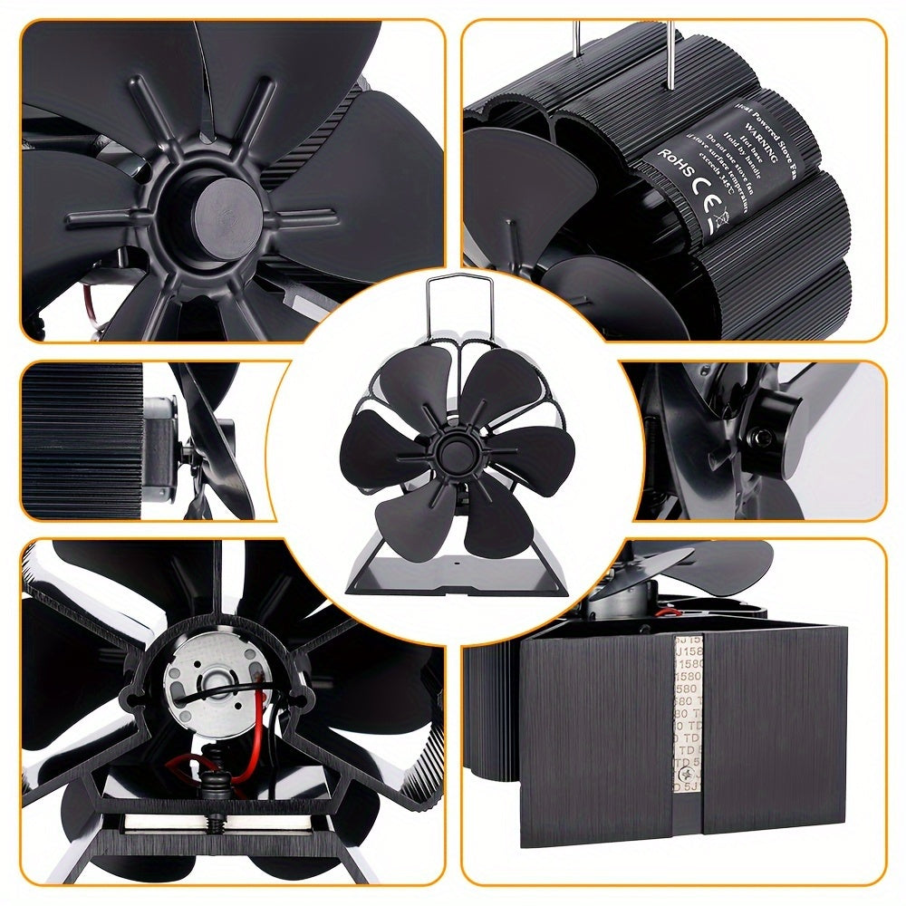 6-Blade Heat Powered Fireplace Fan for Mini Stove and Wood Burner