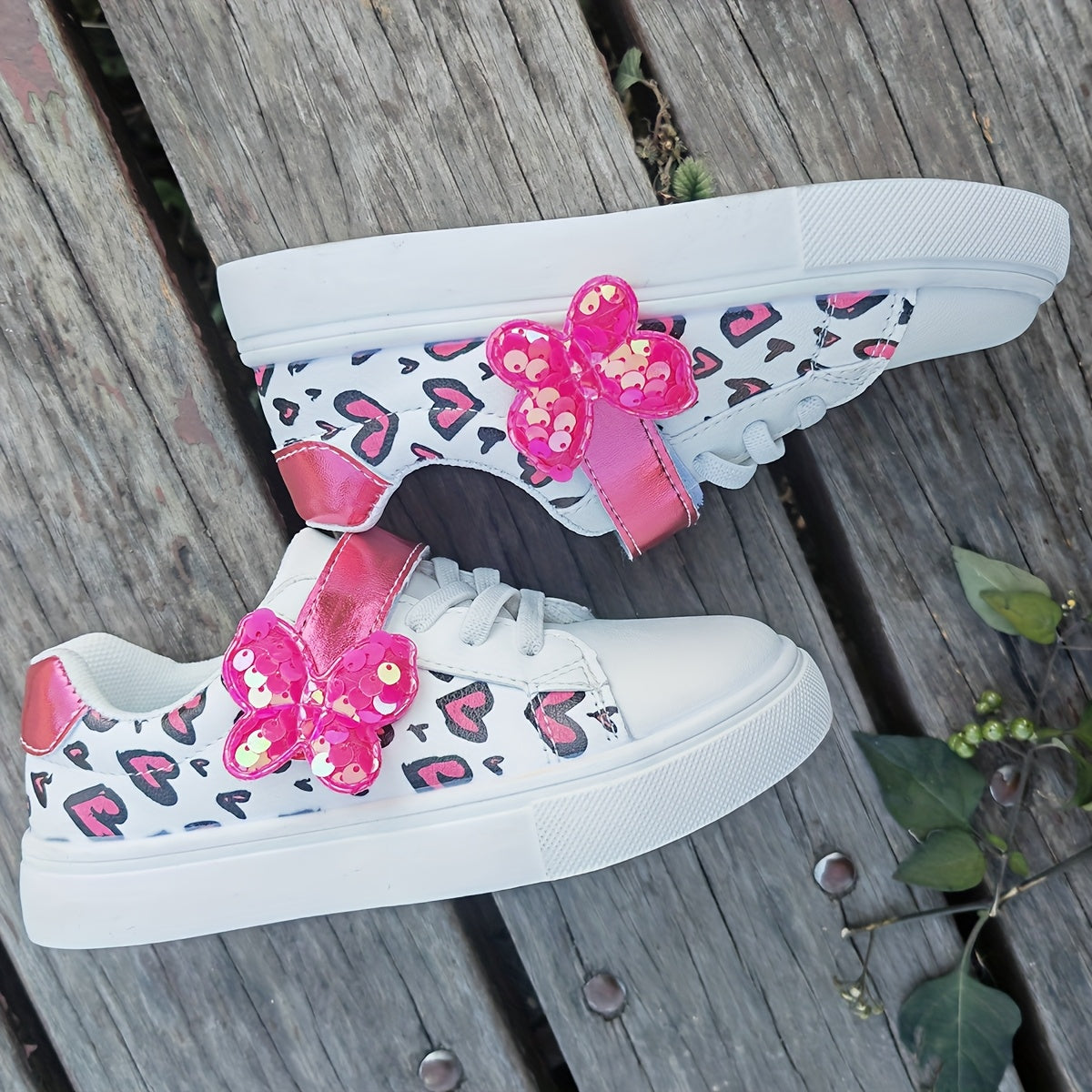 Girls' Sequin Heart and Butterfly Sneakers for Toddlers and Girls Casual Athletic Shoes
