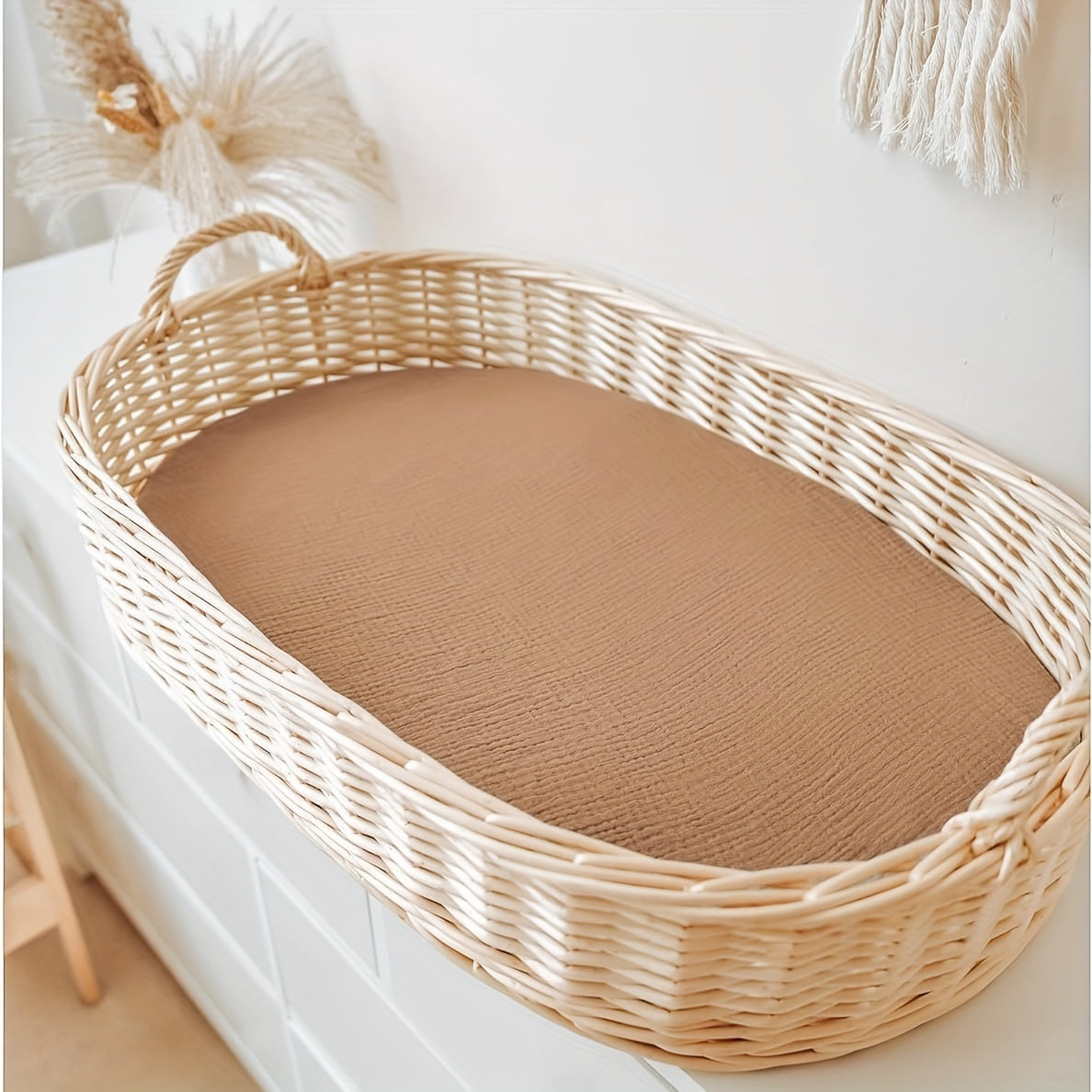 Muslin Bassinet Sheet for Youngsters Fits Rectangle Round Oval and Timer Mattresses Pink Blue Green Ivory 83.82cm x 43.18cm