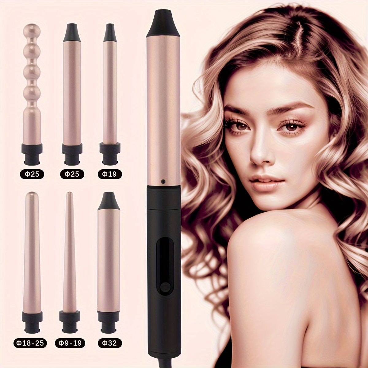 6 ta keramika quvur bilan 6-in-1 professional curling wand, tez isitish uchun
