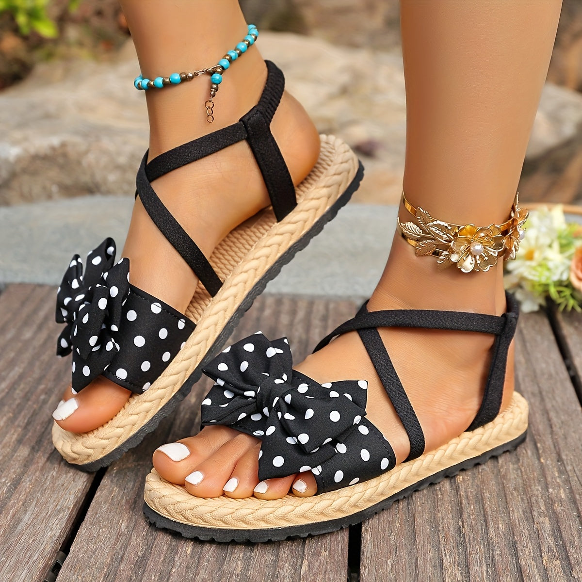 Women’s Beige Platform Sandals Open-Toe Slip-On Non-Slip Heel