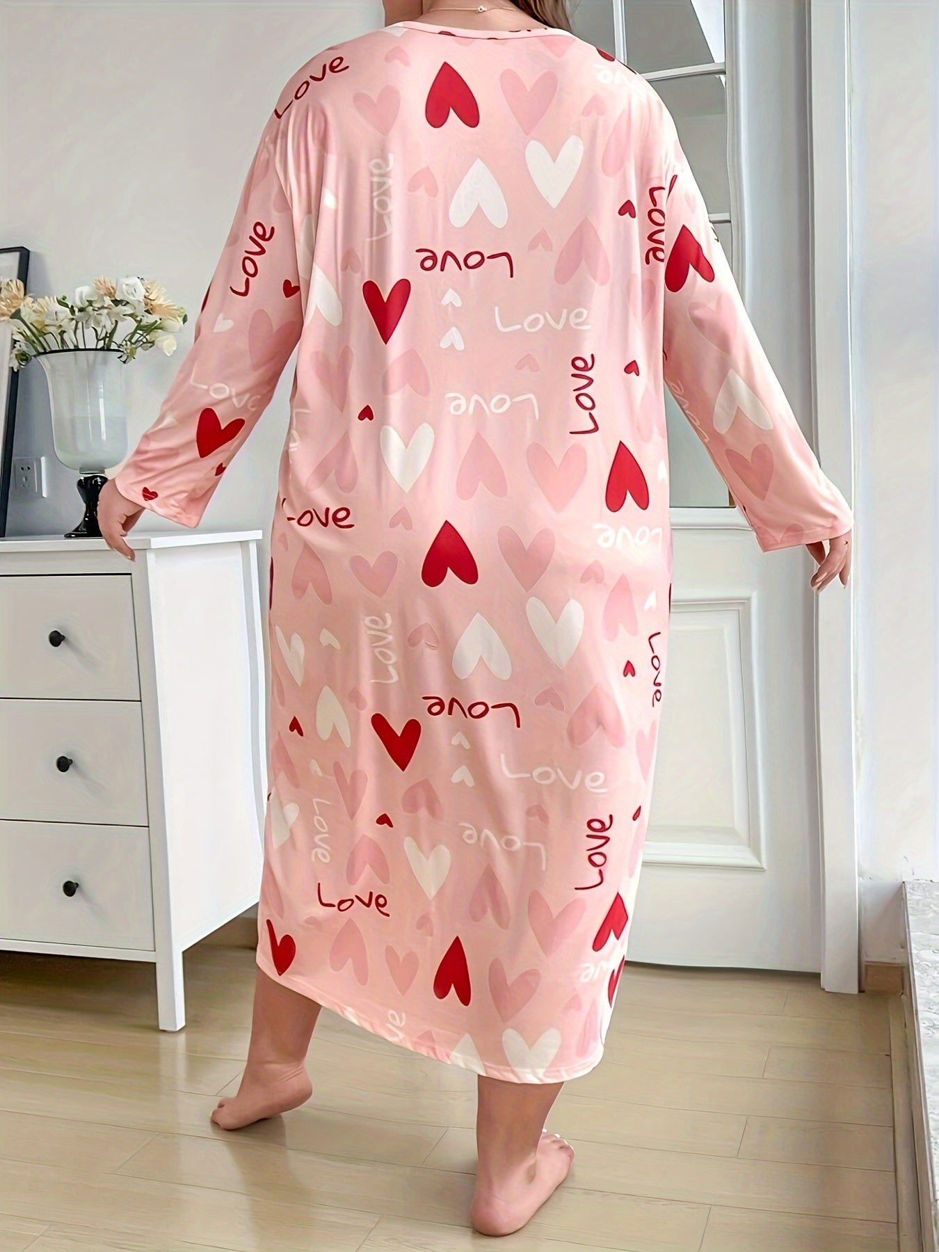 Women's Plus Size Long Sleeve Sleep Dress All-Season Cozy Lounge Wear