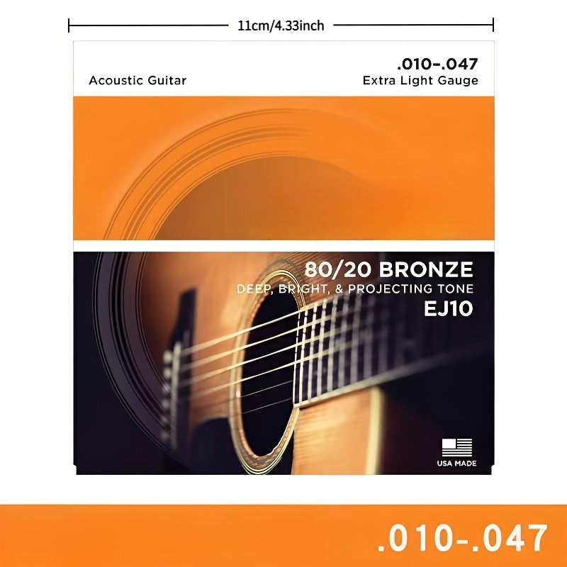 Acoustic Guitar Strings 80/20 Bronze Extra Light 10-47 for Six-String Guitars