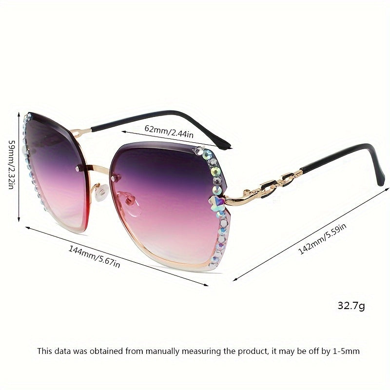 Women's Rimless Rhinestone Decor Gradient Glasses for Summer Beach Party