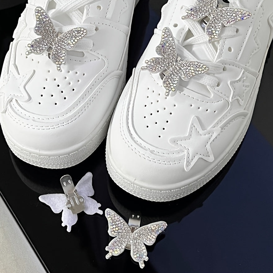 Women Glitter Butterfly Shoe Clips 2/4 Pcs Rhinestone Shoe Jewelry for Heels Sneakers