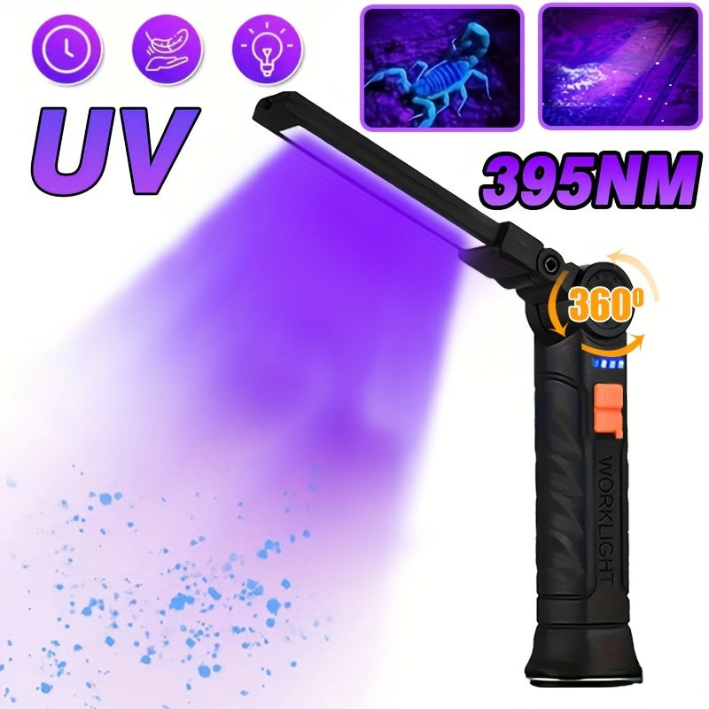 Rechargeable UV LED Flashlight with Magnetic Base for Jewelry Making and Pet Stain Detection