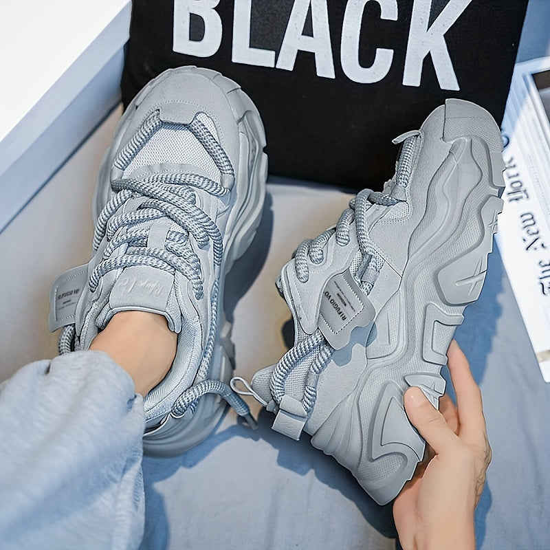 Men's Light Gray Chunky Sneakers Breathable Mesh Hidden Height Increase Casual Athletic Shoes