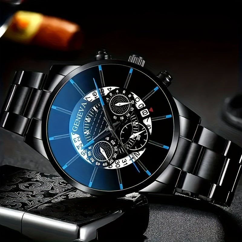 Set of 2 Men's Round Dial Quartz Watches with Woven Bracelets for Gift Giving