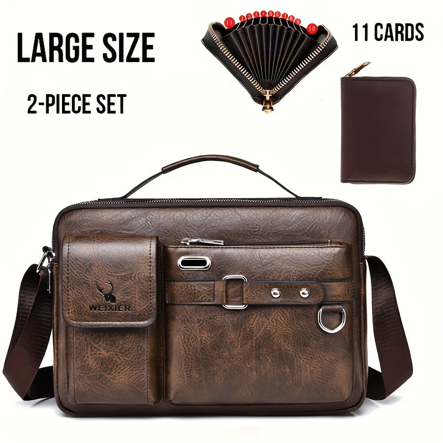Shoulder Bag Set Includes Satchel Casual Bag and Card Holder Wallet PU Material for Going Out