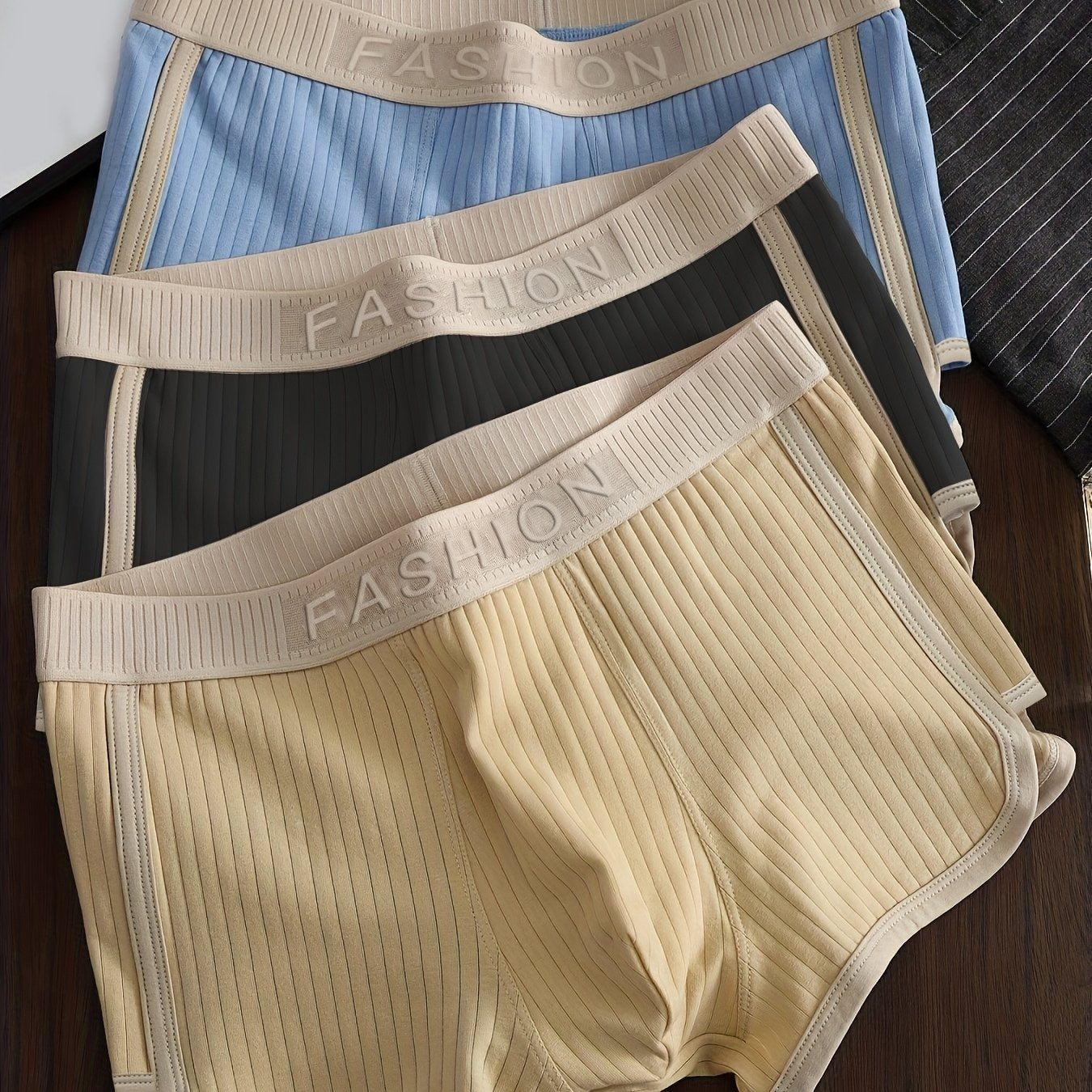 Men's Ribbed Boxer Briefs Set 3 Pack Polyester Stretch Casual Sports Underwear