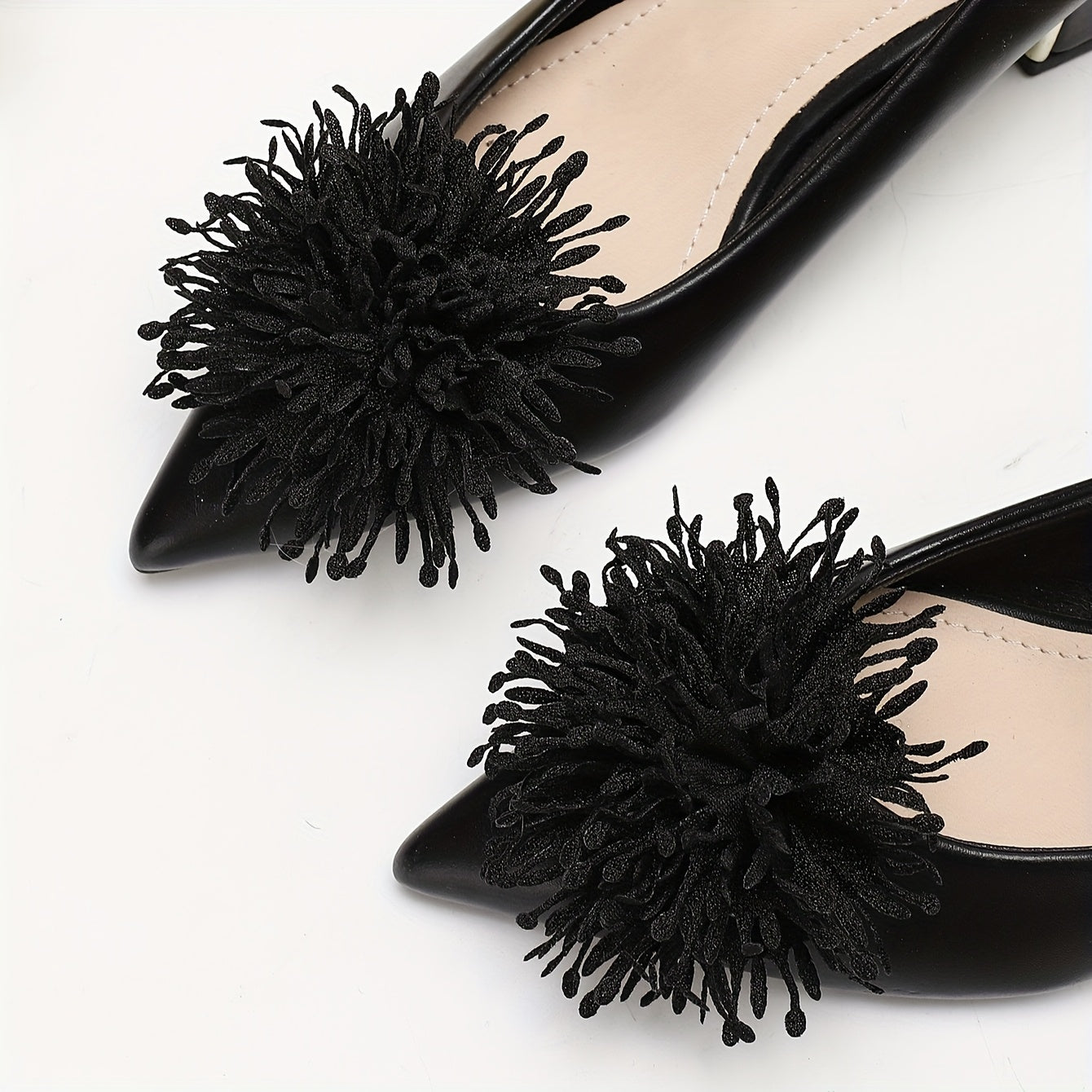 Women's Black PVC Shoe Clips with Floral Design for Shoes, Removable, Fashion Accessory