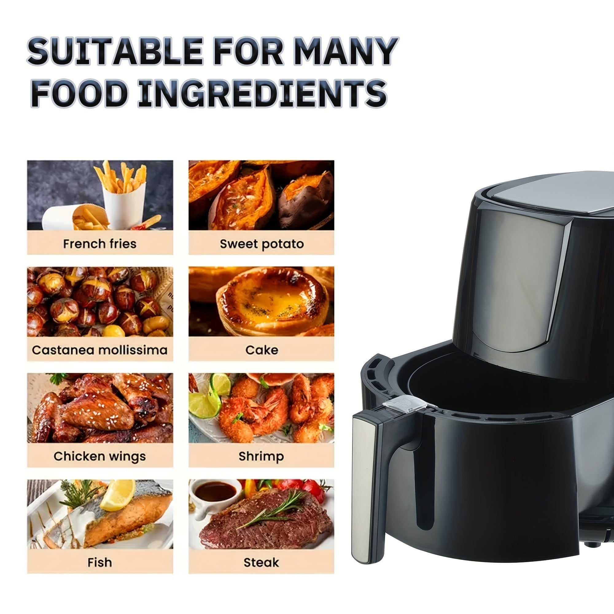 Цифровая аэрогриль 5.5Л LED-дисплей сенсорный экран без масла черный PP 1400Вт