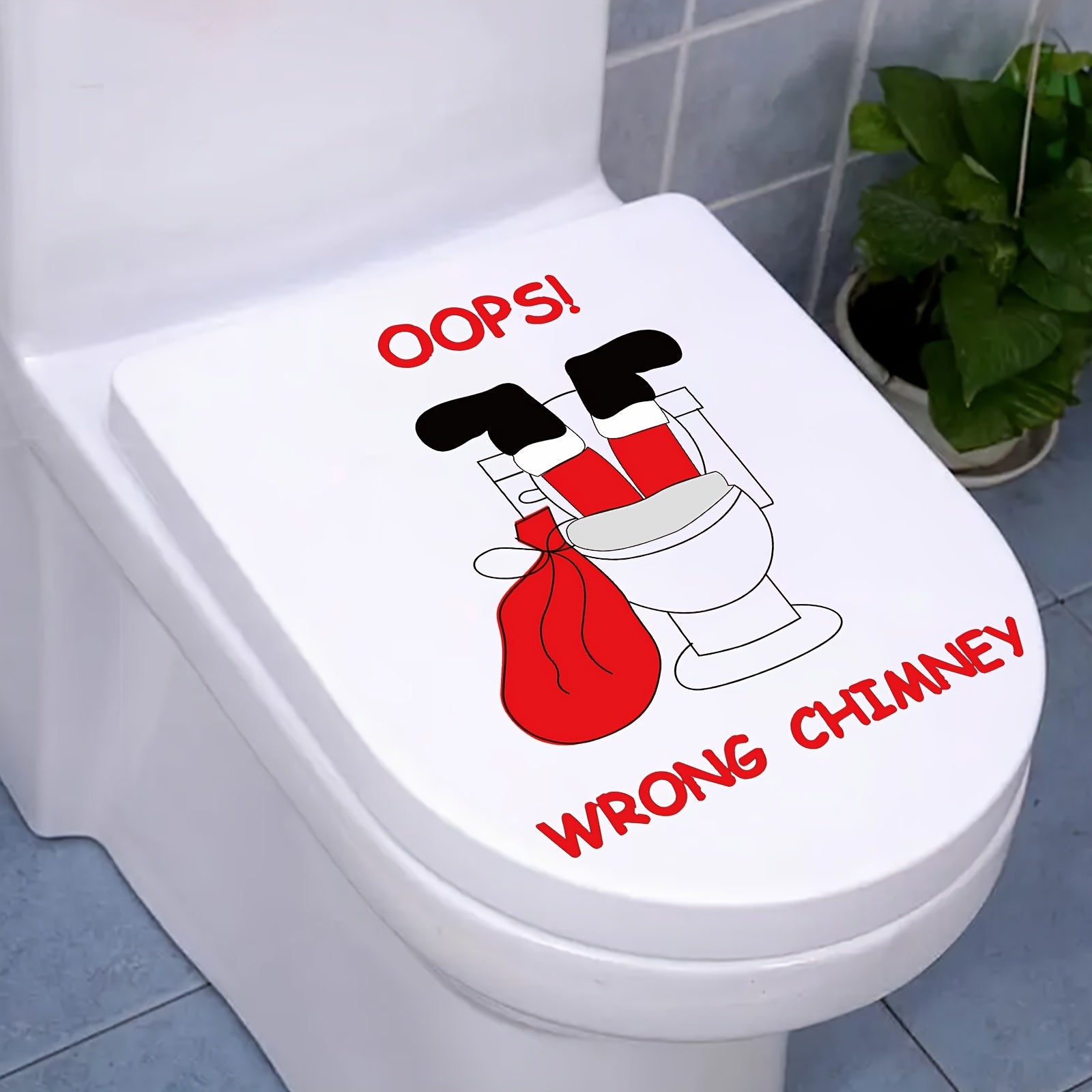 Adhesivo decorativo para tapa de inodoro de Santa festivo, de PVC autoadhesivo para superficies plásticas brillantes