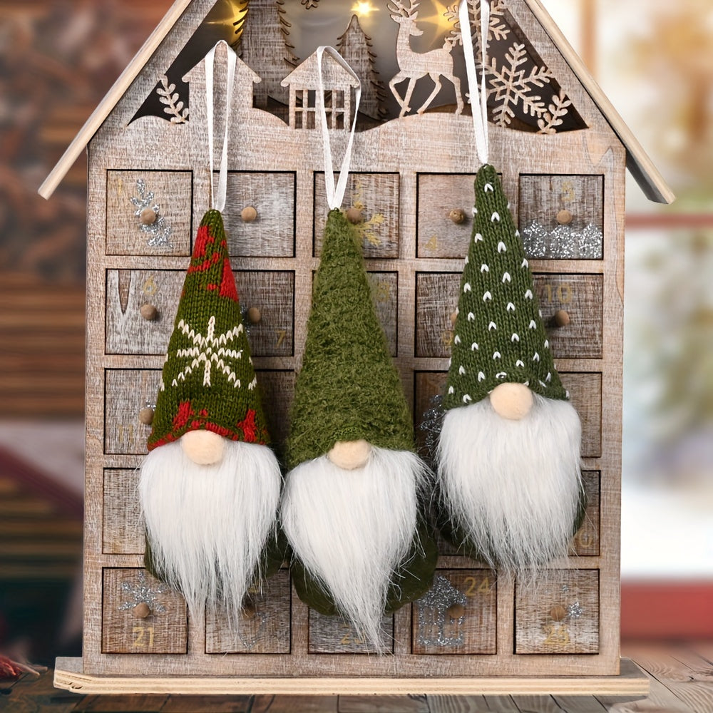 Set of 3 Christmas Gnome Elf Ornaments for Tree and Holiday Decor