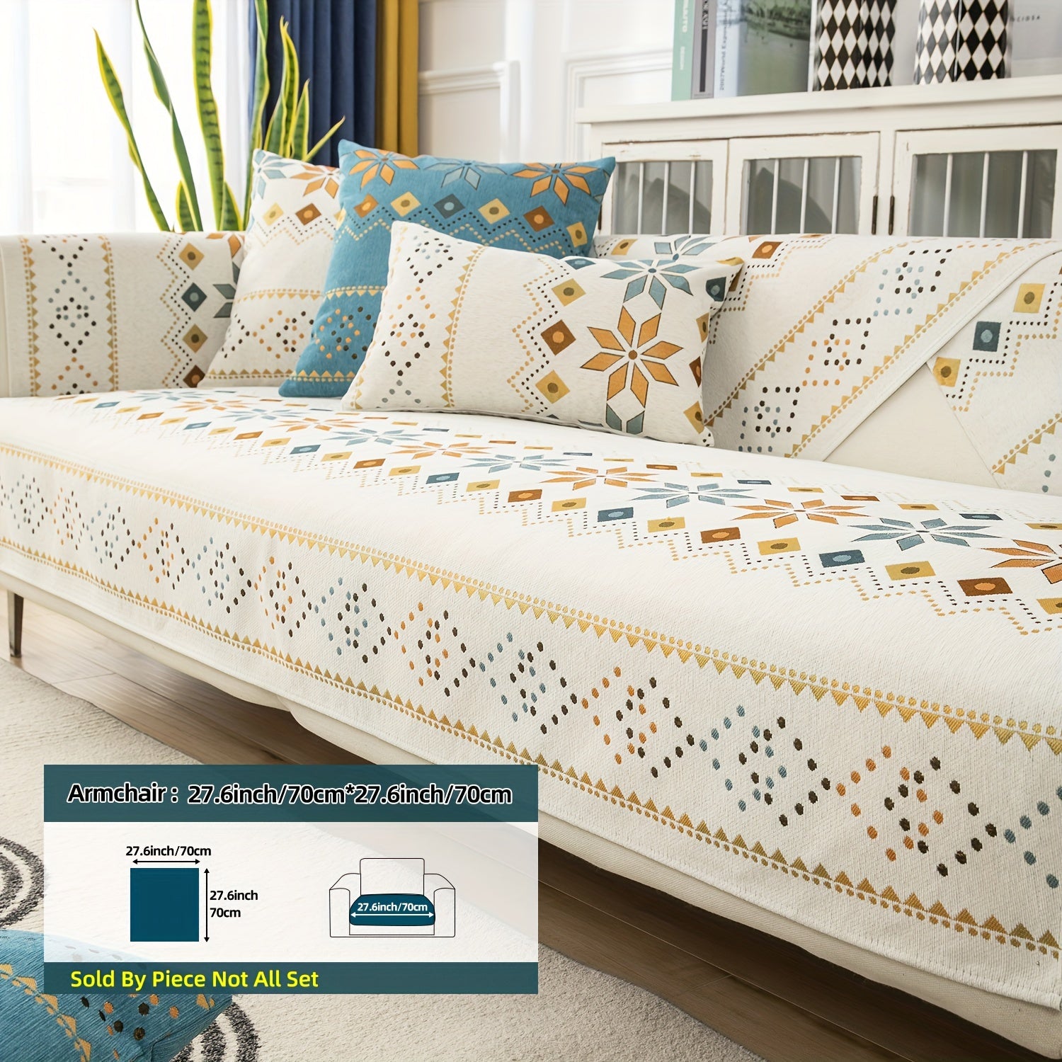 Bohemian Chenille Sofa Slipcover with Geometric and Floral Patterns for All-Season Use