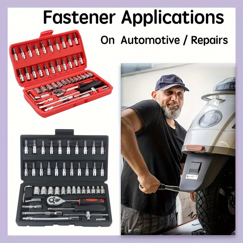 Universal Car and Bicycle Repair Tool Set 46/216 Pieces with Sockets and Drive