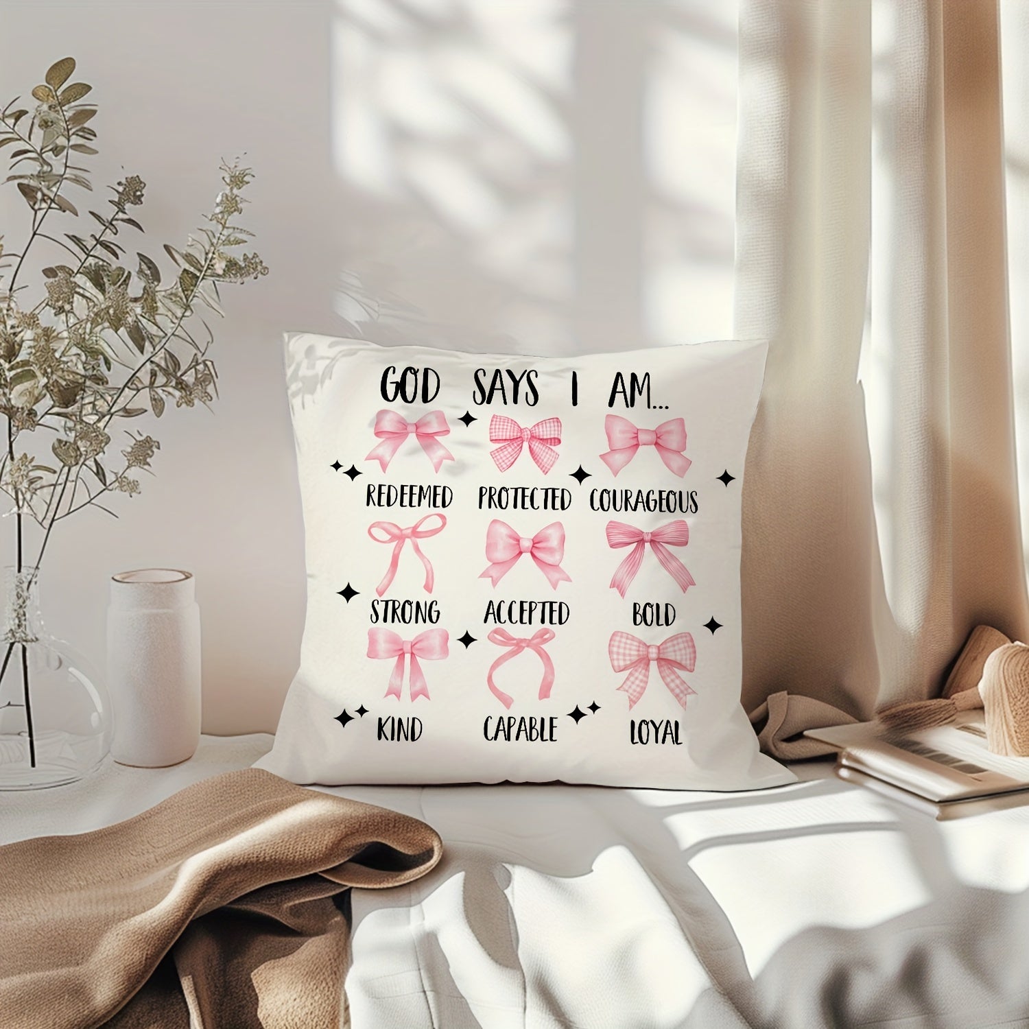 Наволочка для подушки с бантом Pink Coquette 29,97 см x 50,04 см Декор в фермерском стиле для дивана, кресла, спальни