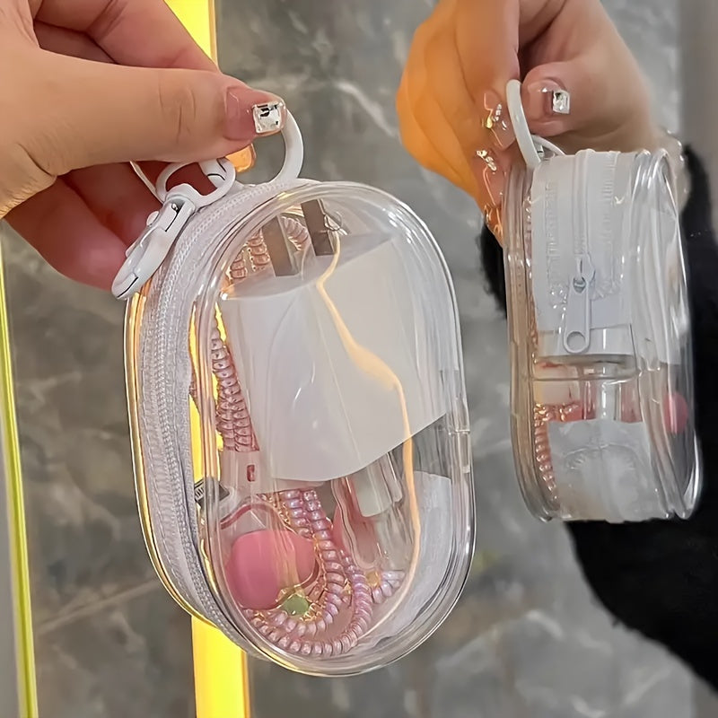 Mini Transparent Zipper Organizer with Keychain and Multiple Functions