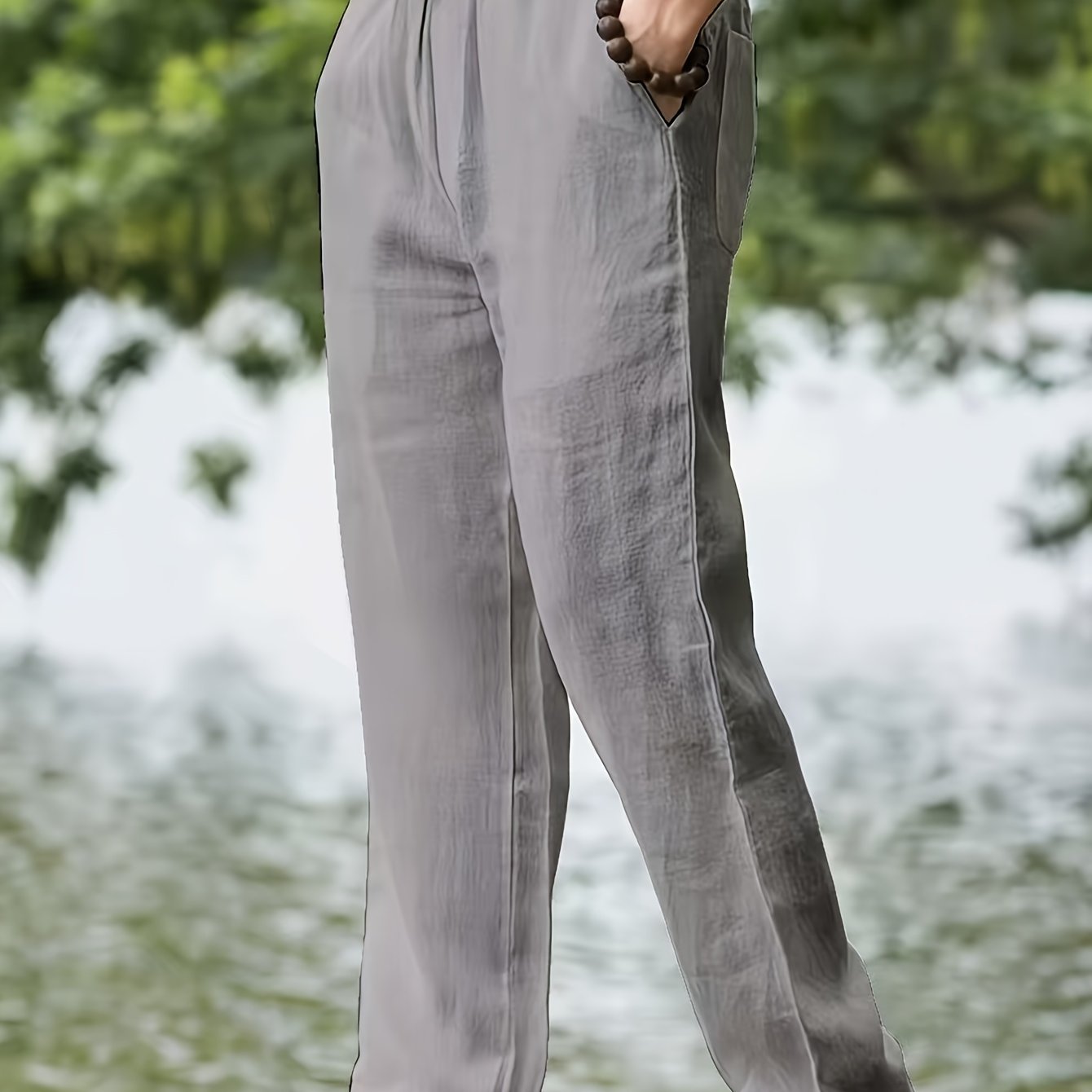 Men's Cotton Linen Blend Casual Pants Solid Color Loose Fit Regular Length for Spring Fall Running Jogging