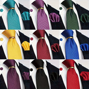 Men's 4-Piece Tie Set Necktie Pocket Square Cufflinks Gold Tie Clip for Weddings Groomsmen Business