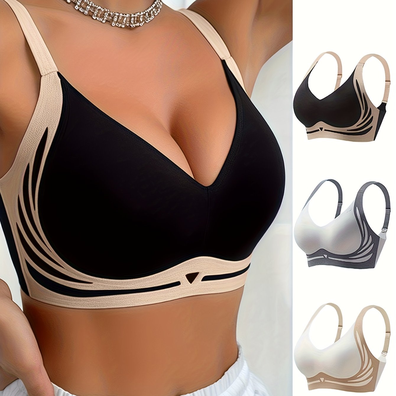 Women's Plus Size Seamless Sports Bras Backless V-Neck 3 Pack