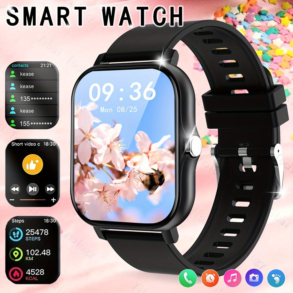 2.01-Inch Full Screen Touch Sports Smartwatch for Men and Women Make Calls Track Steps Calories Multi-Sports