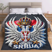 Polyester Flannel Throw Blanket with Serbian Double Eagle Crown Digital Print Lightweight Cozy Stain-Resistant for Home Travel