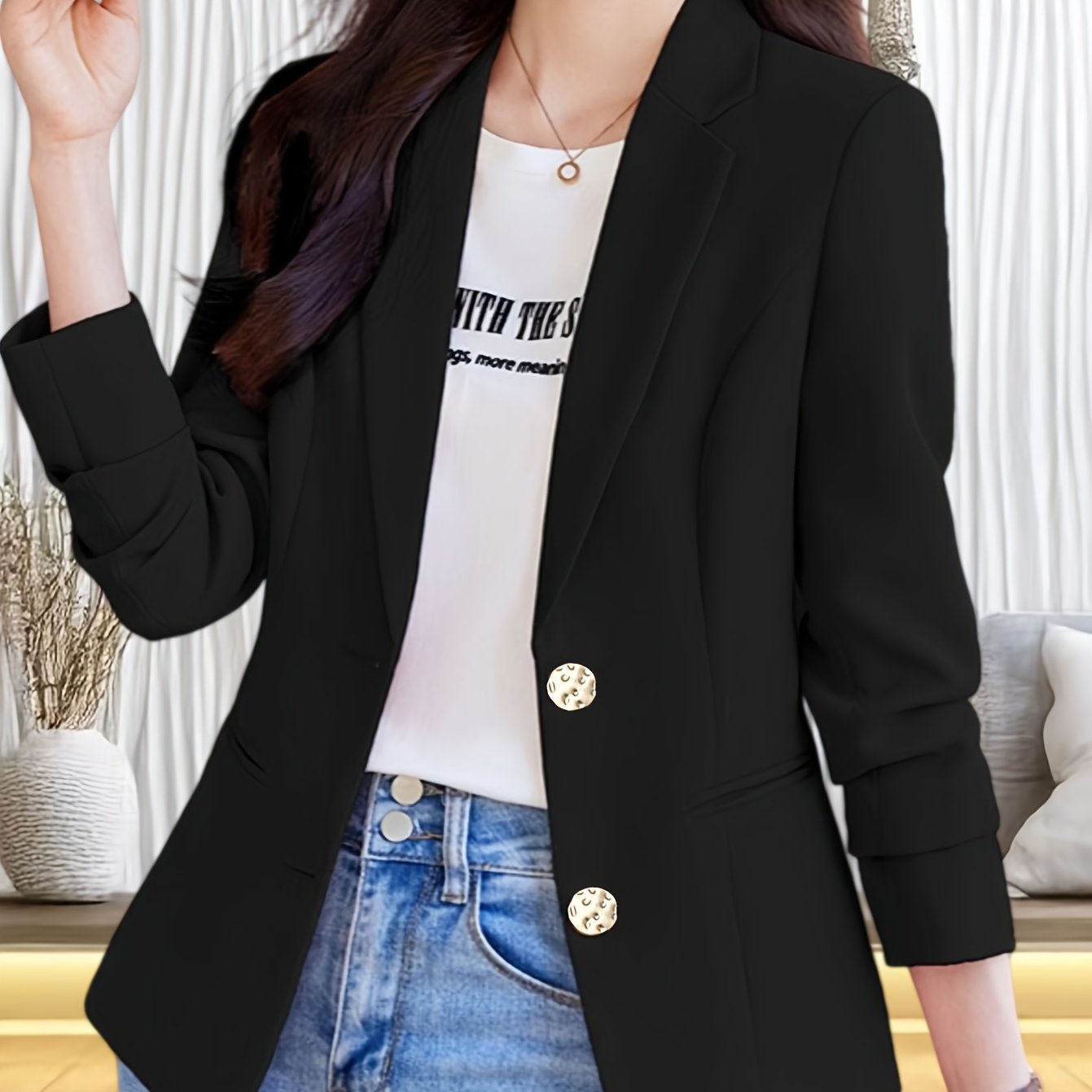 Plus o'lchamdagi ayollar uchun blazer uzun qolli to'liq rangli biznes-kosmik jeket