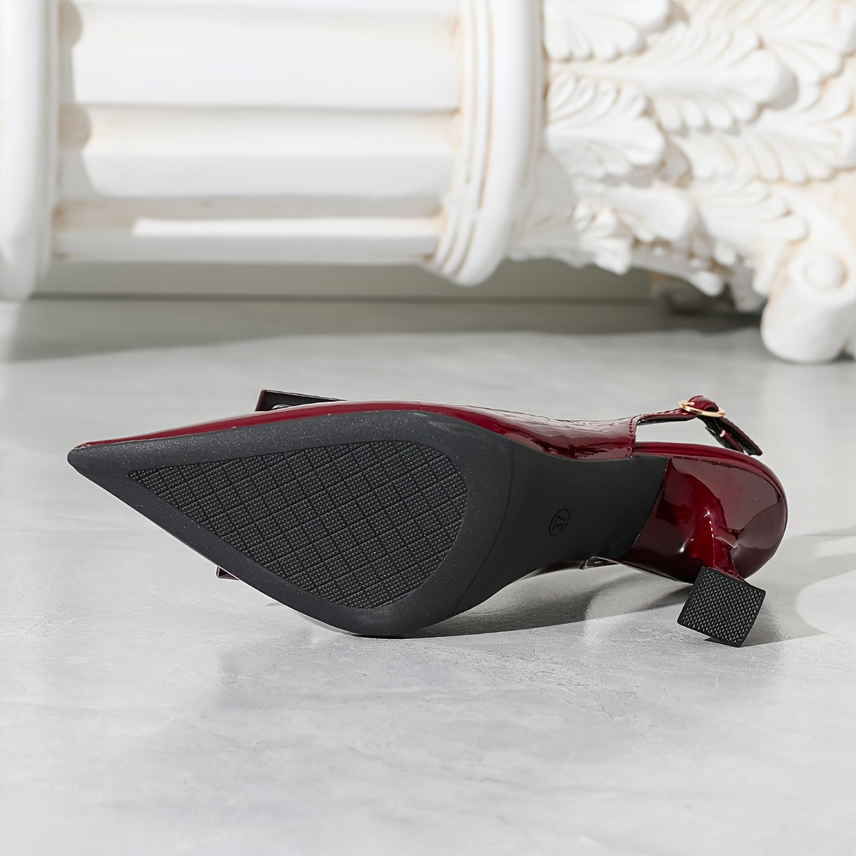 Women's Burgundy Patent Leather Pointed Toe Stiletto Heels for Formal Wear