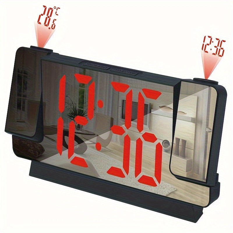 Dual Projection LED Alarm Clock with Mirror and Temperature Display USB Powered Modern Digital Clock