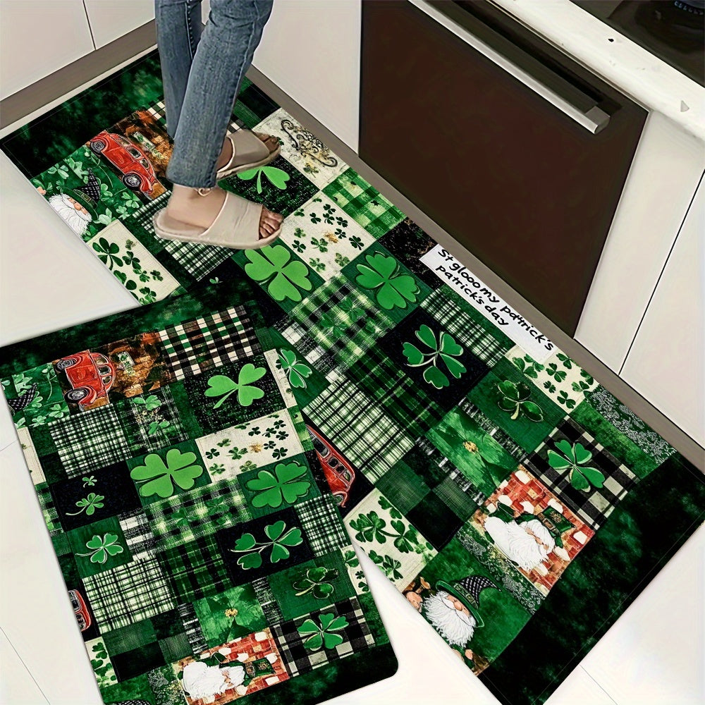 Sveti Patrik kuni oshxona matosi - Klover va gnome dizayni bilan bayramona 1 dona mato - Super singdiruvchi, sirpanmaydigan polyester - Hammom, kir yuvish xonasi, yotoqxona uchun yumshoq mato - Mashinada yuvish oson