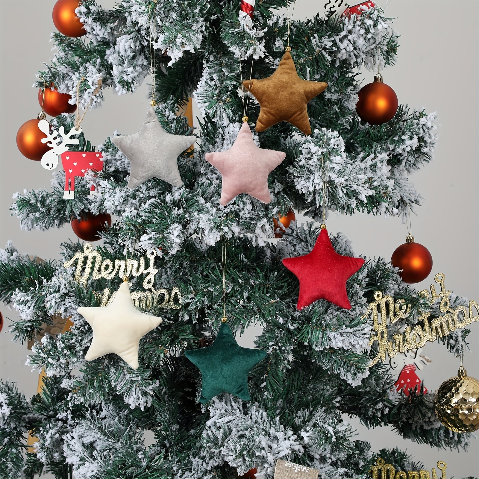 Juego de adornos de terciopelo en forma de estrella de Navidad en colores surtidos para decoraciones navideñas