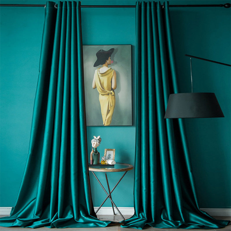 Dark Green Satin Glossy Blackout Curtain for Living Room Bedroom Kitchen Bathroom