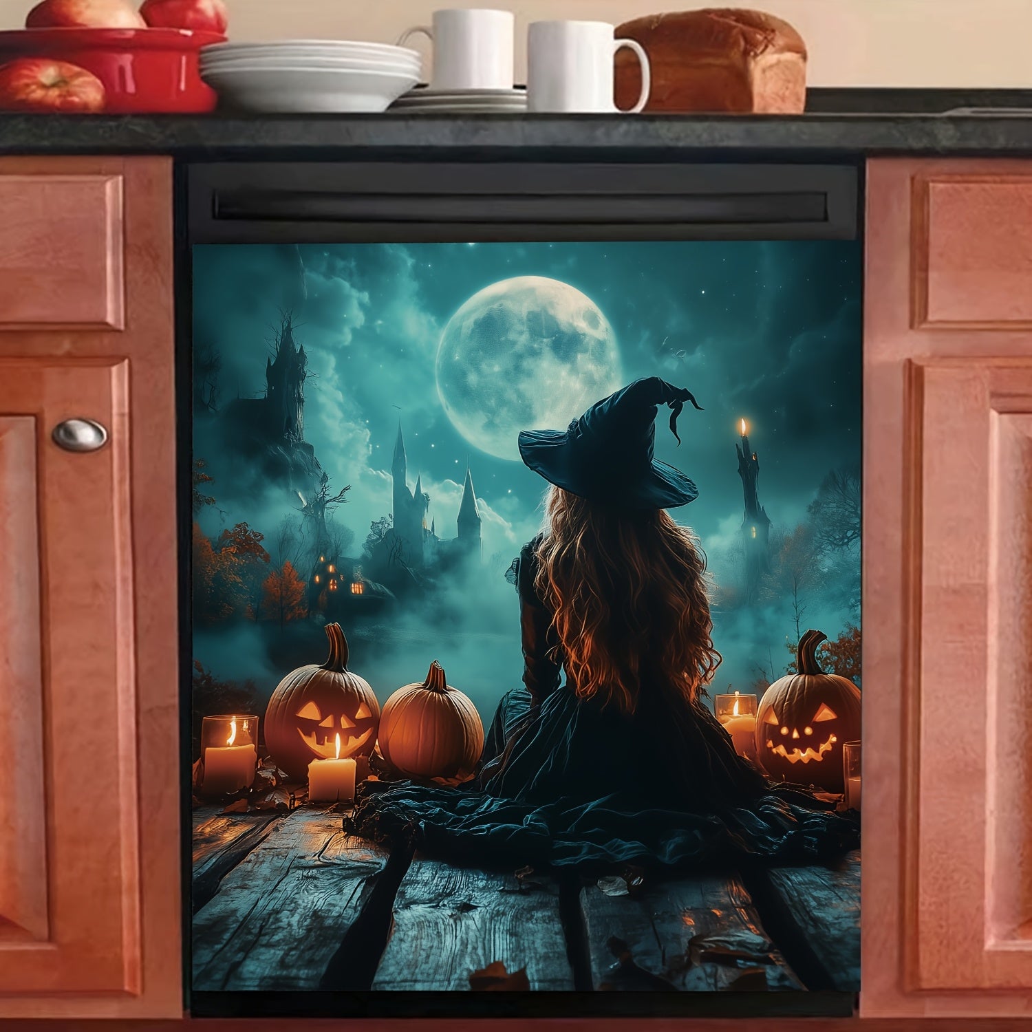 Black Night Full Moon Pumpkin Head Magnetic Sticker Decorative Kit Waterproof Reusable 58.5cm x 65cm