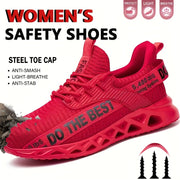 Women's Steel Toe Safety Shoes Puncture-Resistant Breathable Knit Red